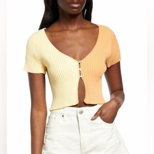Kendall & Kylie Two-Tone Short Sleeve Button Cardigan